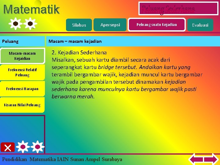 Matematik a Peluang Macam-macam Kejaidian Frekuensi Relatif Peluang Frekuensi Harapan Peluang Sederhana Silabus Apersepsi