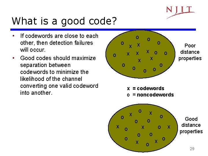What is a good code? • If codewords are close to each other, then What is a good code? • If codewords are close to each other, then
