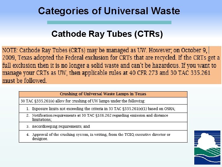 Categories of Universal Waste Cathode Ray Tubes (CTRs) 