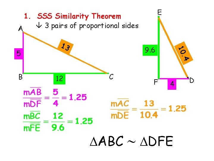 E 1. SSS Similarity Theorem 3 pairs of proportional sides A . 4 B