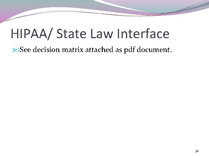 HIPAA/ State Law Interface See decision matrix attached as pdf document. 36 