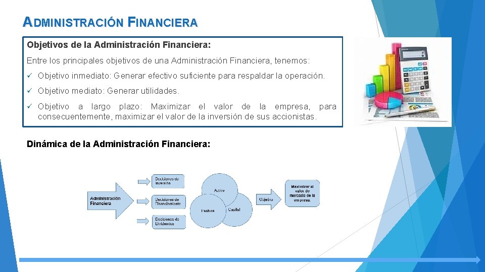ADMINISTRACIÓN FINANCIERA Objetivos de la Administración Financiera: Entre los principales objetivos de una Administración