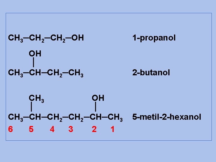 CH 3─CH 2─OH 1 -propanol OH │ CH 3─CH─CH 2─CH 3 2 -butanol CH