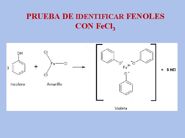 PRUEBA DE IDENTIFICAR FENOLES CON Fe. Cl 3 