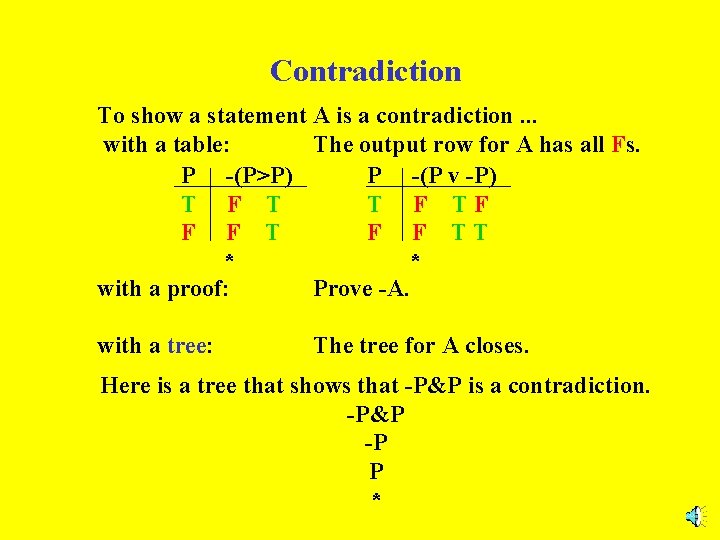 Contradiction To show a statement A is a contradiction. . . with a table: