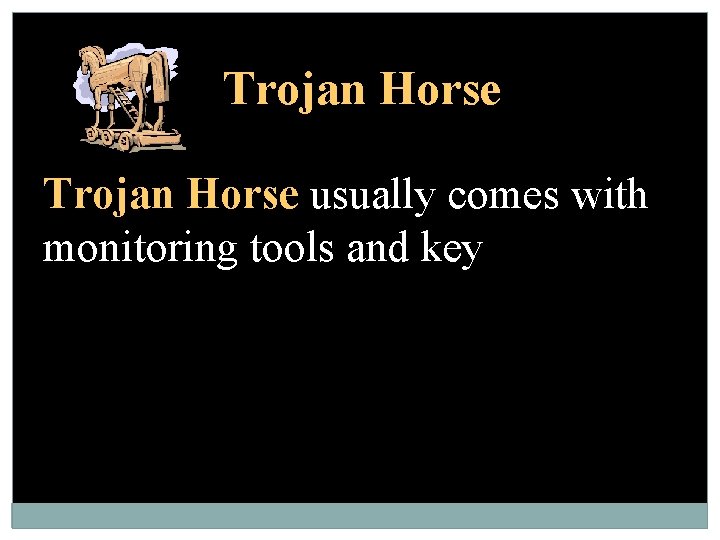 Trojan Horse usually comes with monitoring tools and key loggers 
