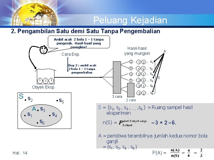 Peluang Kejadian 2. Pengambilan Satu demi Satu Tanpa Pengembalian Ambil acak 2 bola 1