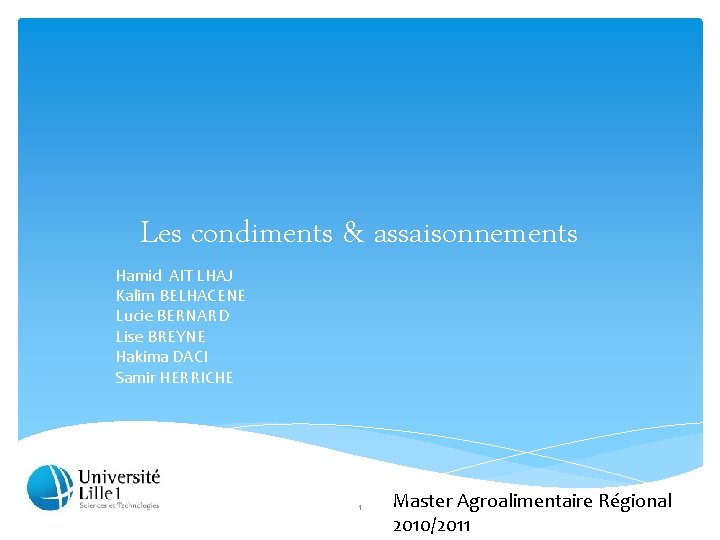 Les condiments & assaisonnements Hamid AIT LHAJ Kalim BELHACENE Lucie BERNARD Lise BREYNE Hakima