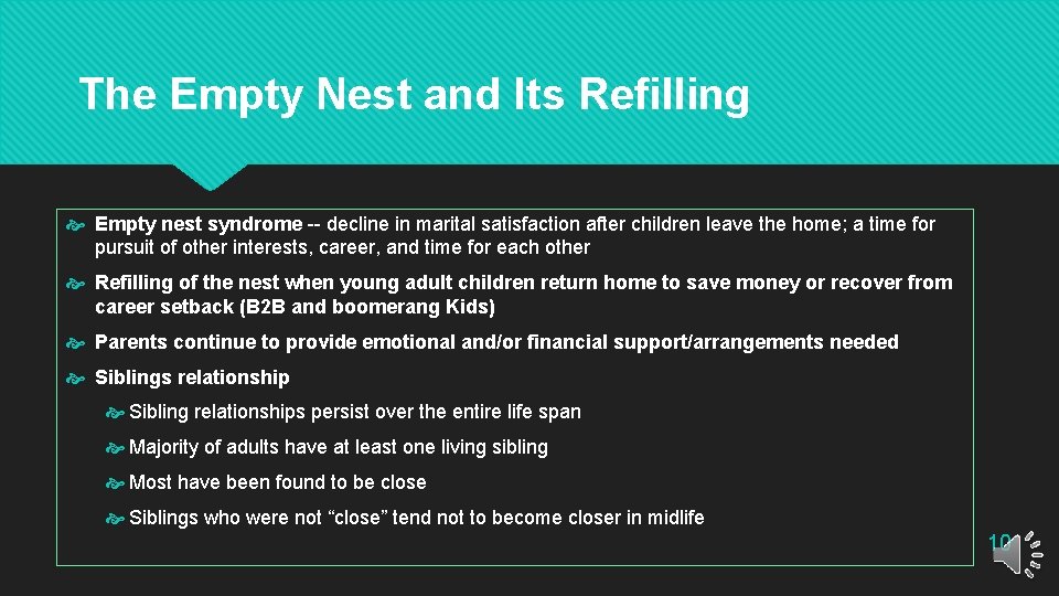 The Empty Nest and Its Refilling Empty nest syndrome -- decline in marital satisfaction