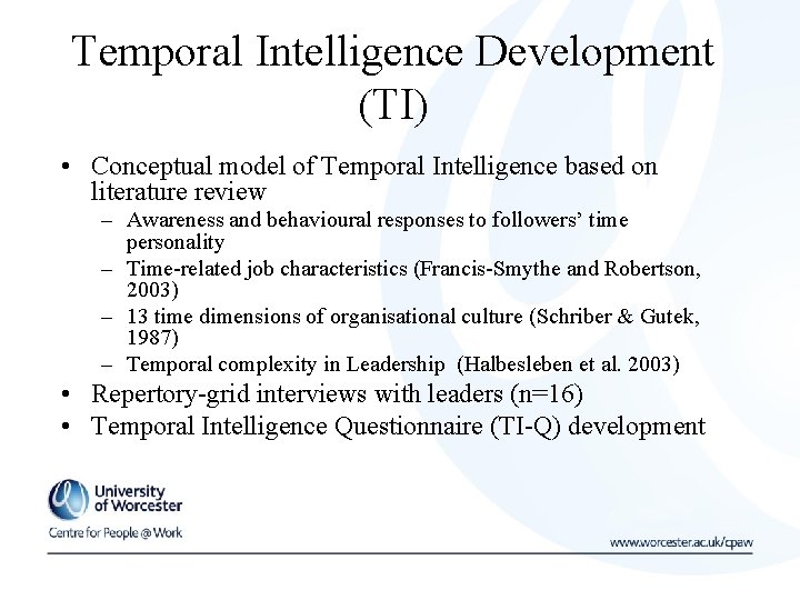 Temporal Intelligence and Time Management 14 th European