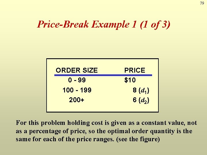 79 Price-Break Example 1 (1 of 3) ORDER SIZE 0 - 99 100 -