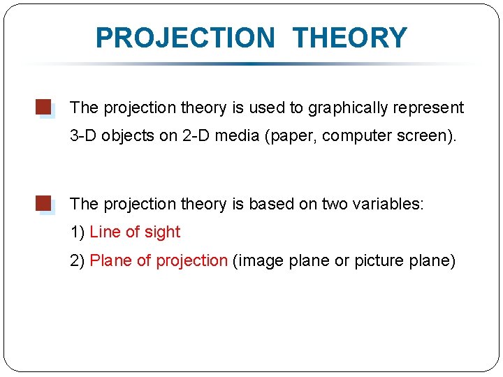 PROJECTION THEORY The projection theory is used to graphically represent 3 -D objects on