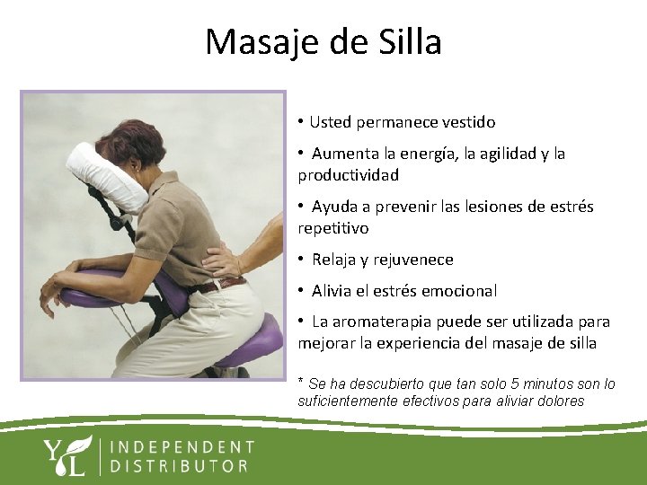 Masaje de Silla • Usted permanece vestido • Aumenta la energía, la agilidad y