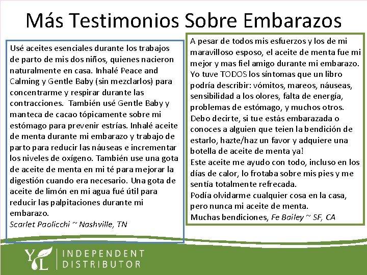 Más Testimonios Sobre Embarazos Usé aceites esenciales durante los trabajos de parto de mis