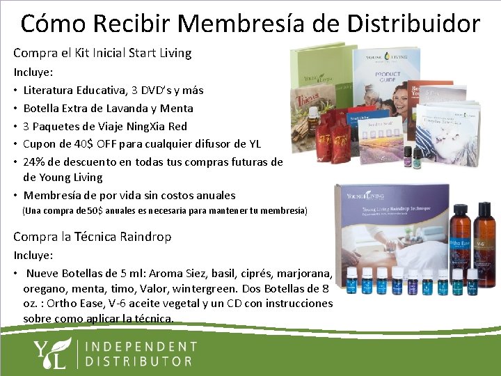 Cómo Recibir Membresía de Distribuidor Compra el Kit Inicial Start Living Incluye: • Literatura Cómo Recibir Membresía de Distribuidor Compra el Kit Inicial Start Living Incluye: • Literatura