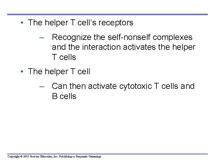  • The helper T cell’s receptors – Recognize the self-nonself complexes and the