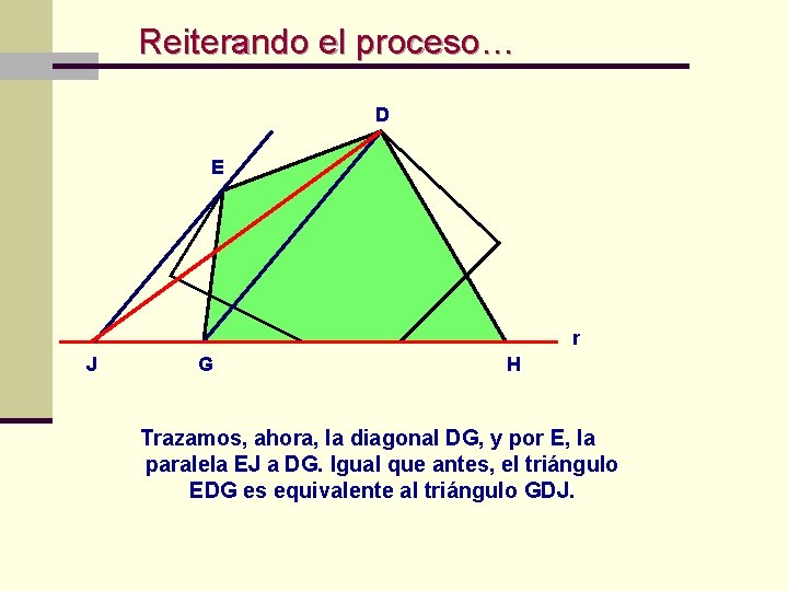 Reiterando el proceso… D E r J G H Trazamos, ahora, la diagonal DG, Reiterando el proceso… D E r J G H Trazamos, ahora, la diagonal DG,