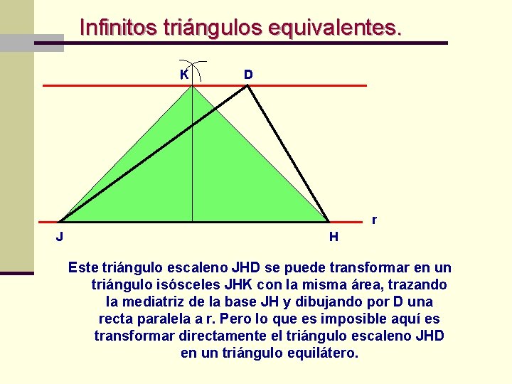 Infinitos triángulos equivalentes. K D r J H Este triángulo escaleno JHD se Infinitos triángulos equivalentes. K D r J H Este triángulo escaleno JHD se