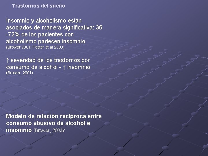 Trastornos del sueño Insomnio y alcoholismo están asociados de manera significativa: 36 -72% de Trastornos del sueño Insomnio y alcoholismo están asociados de manera significativa: 36 -72% de