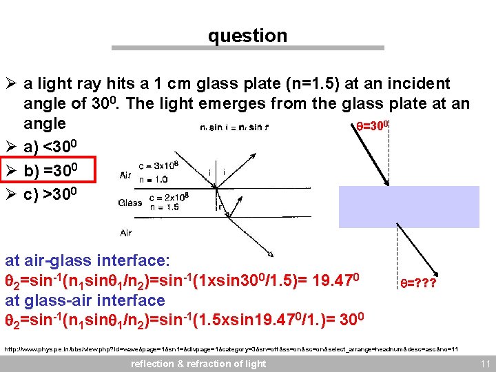 question Ø a light ray hits a 1 cm glass plate (n=1. 5) at
