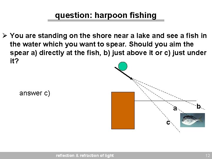 question: harpoon fishing Ø You are standing on the shore near a lake and