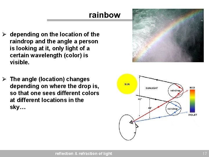 rainbow Ø depending on the location of the raindrop and the angle a person