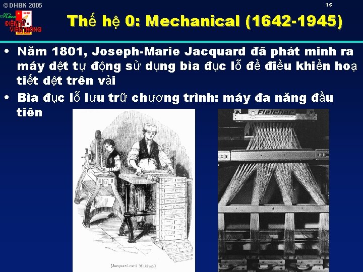 © DHBK 2005 15 Thế hệ 0: Mechanical (1642 -1945) • Năm 1801, Joseph-Marie