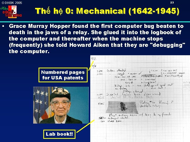 23 © DHBK 2005 Thế hệ 0: Mechanical (1642 -1945) • Grace Murray Hopper