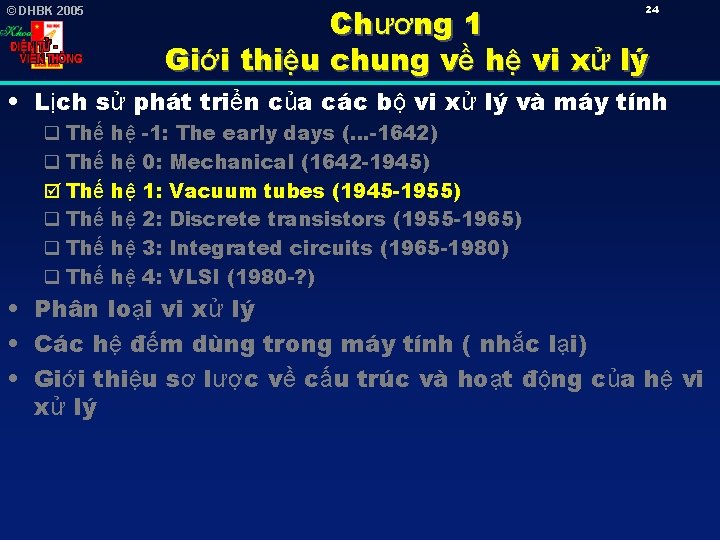 Chương 1 Giới thiệu chung về hệ vi xử lý 24 © DHBK 2005