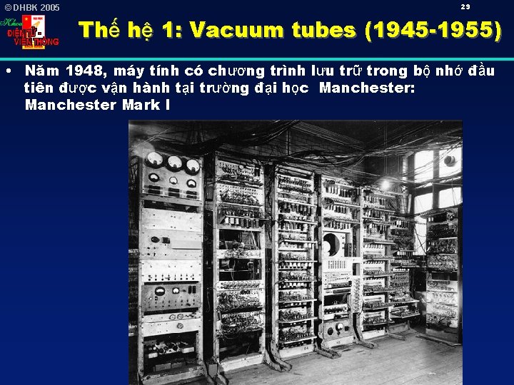 © DHBK 2005 29 Thế hệ 1: Vacuum tubes (1945 -1955) • Năm 1948,