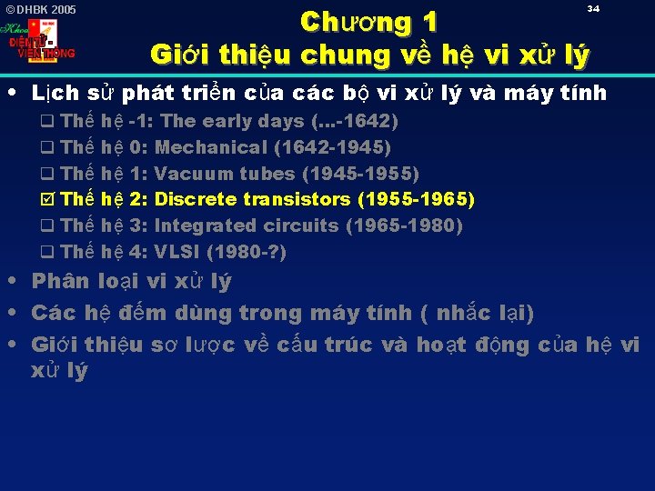 Chương 1 Giới thiệu chung về hệ vi xử lý 34 © DHBK 2005