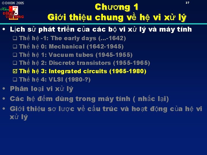 Chương 1 Giới thiệu chung về hệ vi xử lý 37 © DHBK 2005