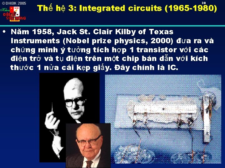 © DHBK 2005 38 Thế hệ 3: Integrated circuits (1965 -1980) • Năm 1958,