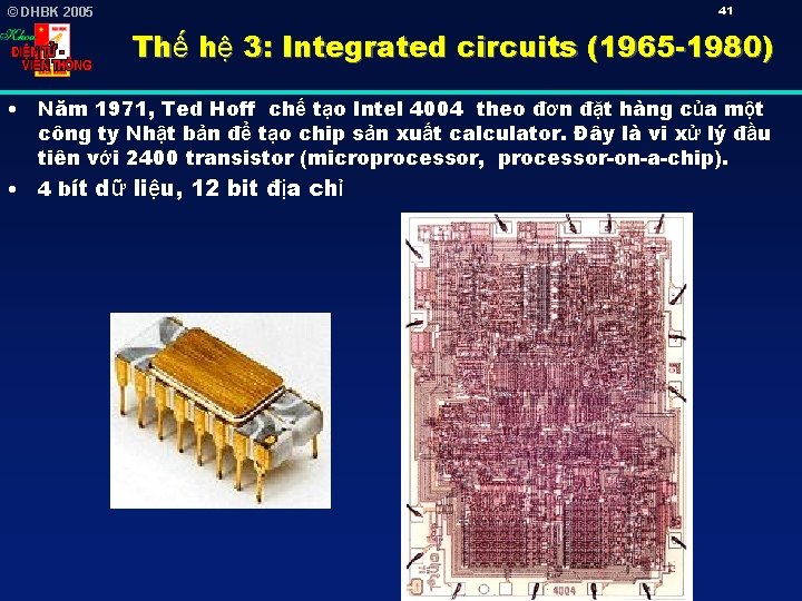 41 © DHBK 2005 Thế hệ 3: Integrated circuits (1965 -1980) • Năm 1971,