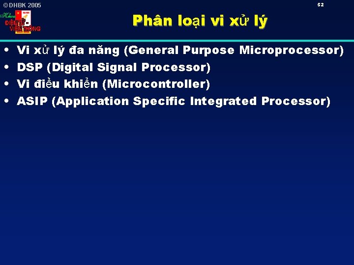 52 © DHBK 2005 Phân loại vi xử lý • • Vi xử lý