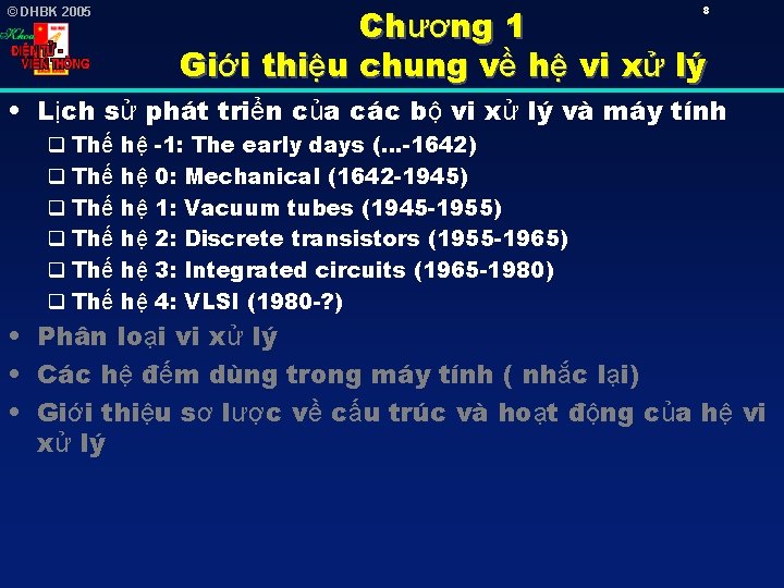 Chương 1 Giới thiệu chung về hệ vi xử lý 8 © DHBK 2005