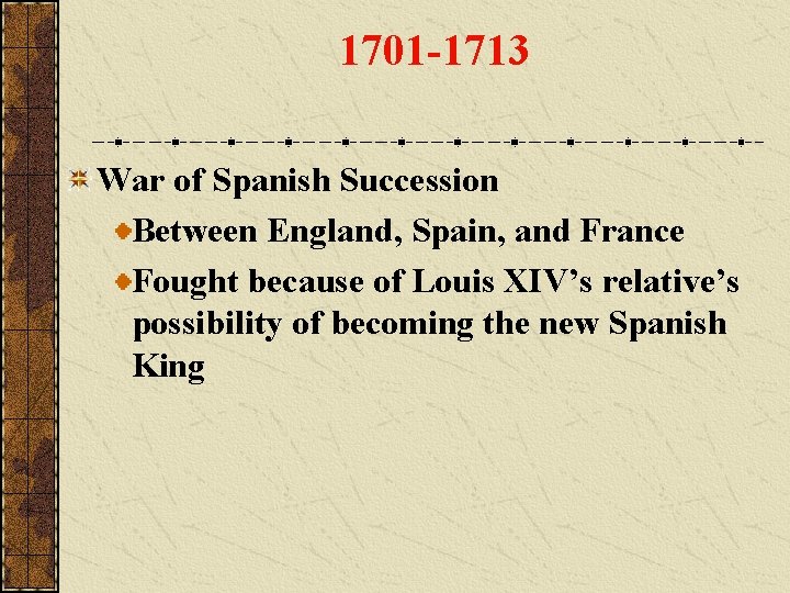 1701 -1713 War of Spanish Succession Between England, Spain, and France Fought because of