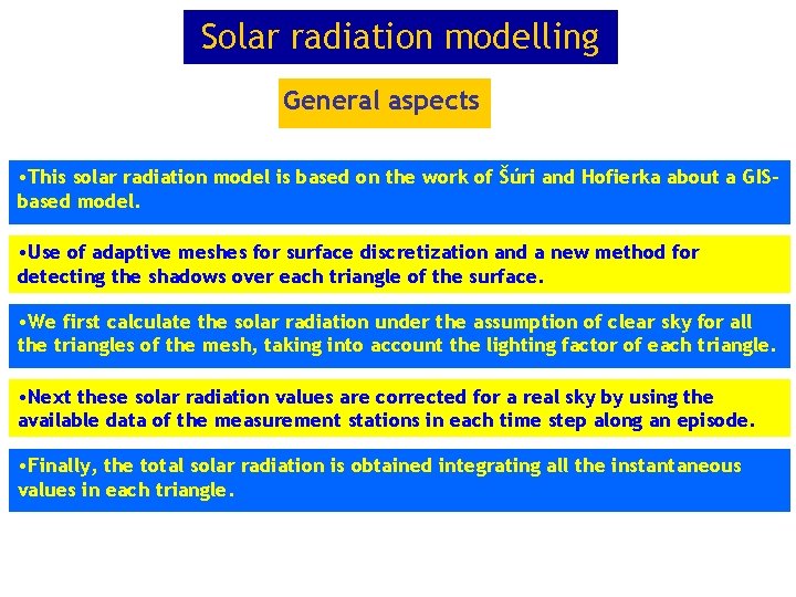 Solar radiation modelling General aspects • This solar radiation model is based on the Solar radiation modelling General aspects • This solar radiation model is based on the
