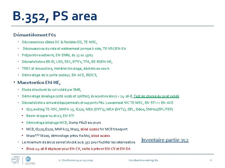 B. 352, PS area Démantèlement F 61 • Déconnexions câbles DC & flexibles ED,