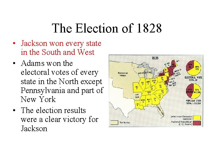 The Election of 1828 • Jackson won every state in the South and West