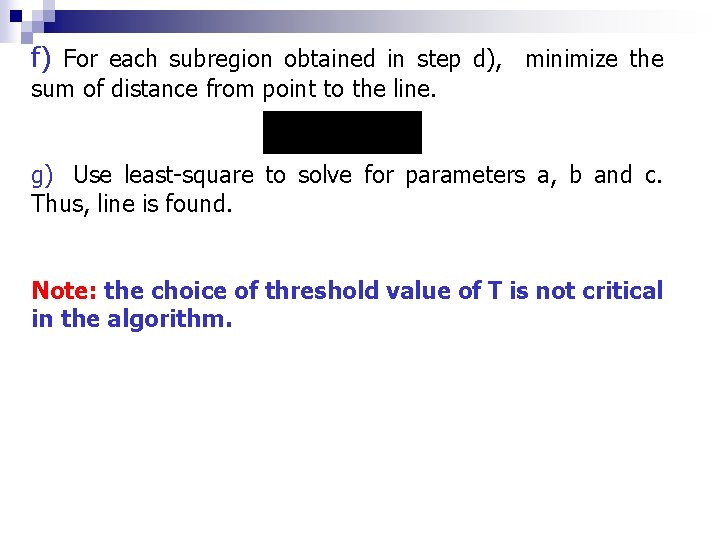 f) For each subregion obtained in step d), minimize the sum of distance from