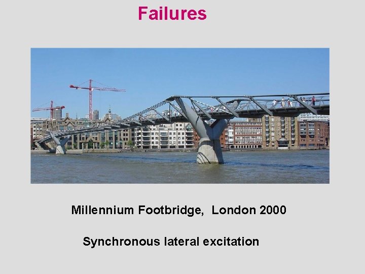 Failures Millennium Footbridge, London 2000 Synchronous lateral excitation 