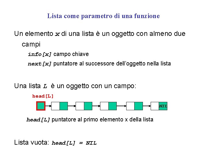 Lista come parametro di una funzione Un elemento x di una lista è un