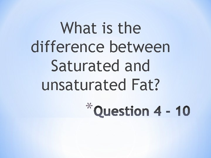 What is the difference between Saturated and unsaturated Fat? * 