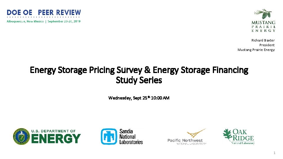Richard Baxter President Mustang Prairie Energy Storage Pricing Survey & Energy Storage Financing Study