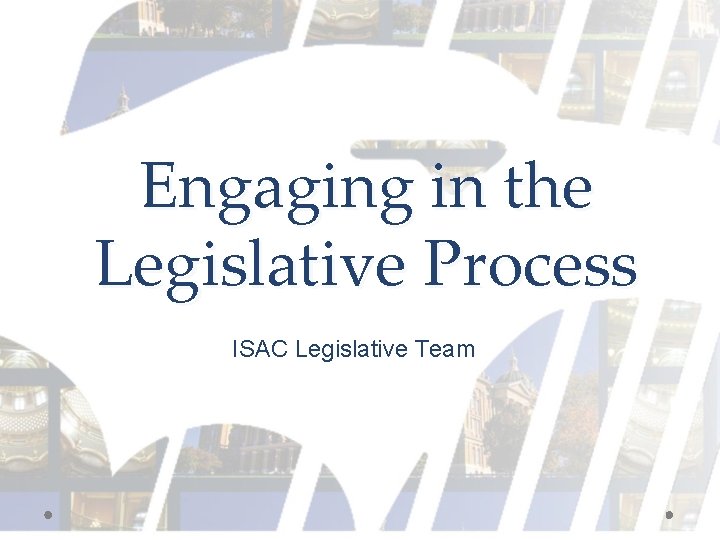 Engaging in the Legislative Process ISAC Legislative Team 