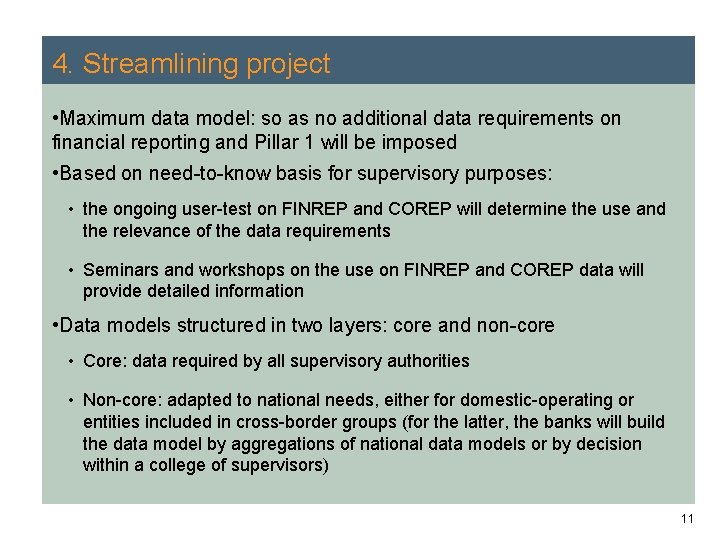 4. Streamlining project • Maximum data model: so as no additional data requirements on 4. Streamlining project • Maximum data model: so as no additional data requirements on