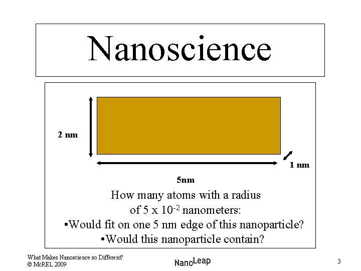 Nanoscience 2 nm 1 nm 5 nm How many atoms with a radius of