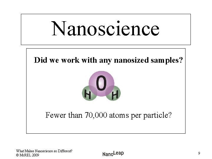 Nanoscience Did we work with any nanosized samples? Fewer than 70, 000 atoms per