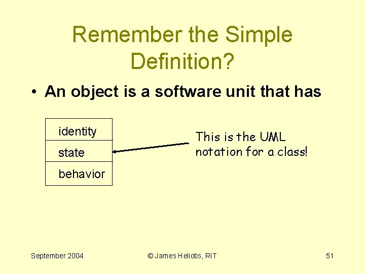 Remember the Simple Definition? • An object is a software unit that has identity